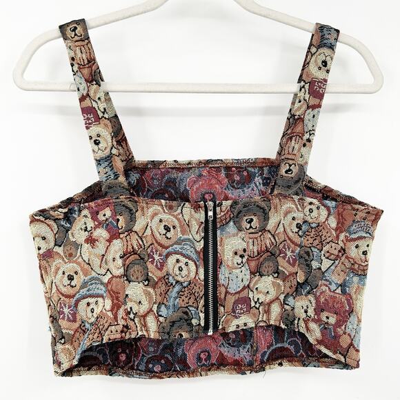 Romwe Womens Y2K Kidcore Teddy Bear Print Tapestry Sleeveless Cropped Top Size L - Picture 6 of 6
